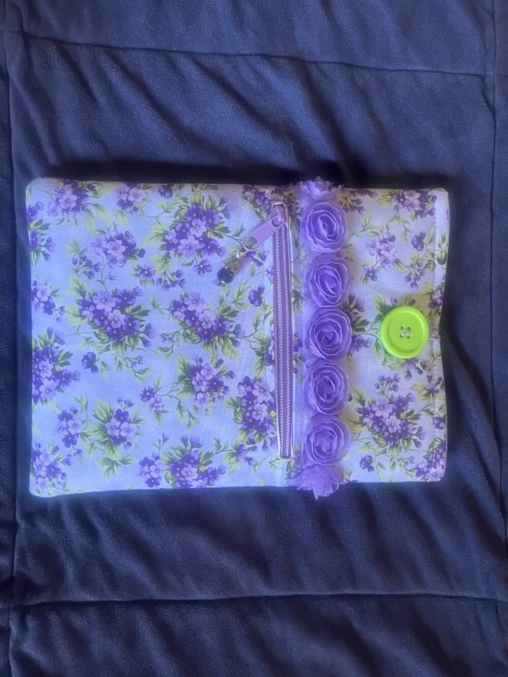 NWOT Front Zipper Pocket, Padded Handmade Mini Book Sleeve, eReader Button Pouch